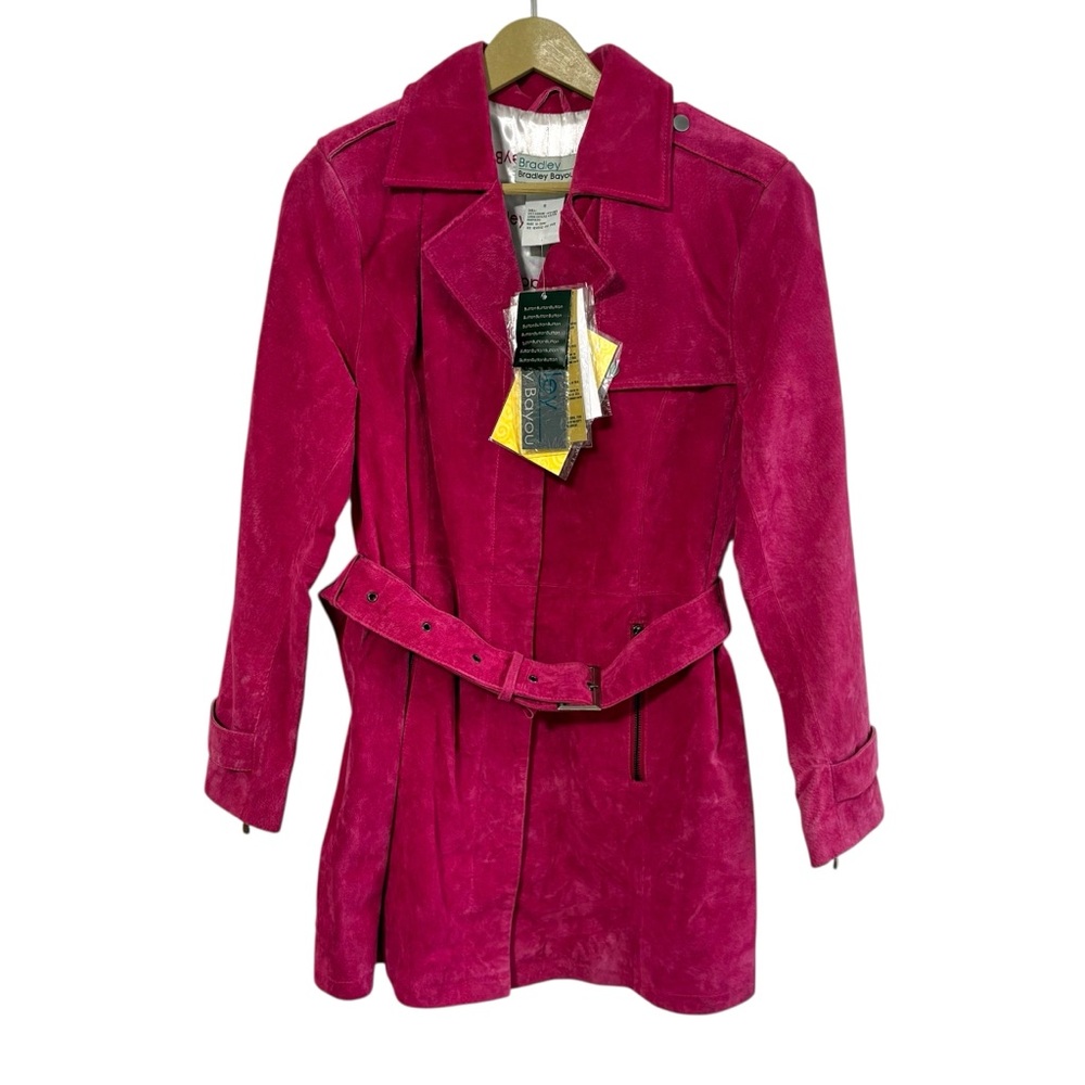 NEW Bradley Bradley Bayou Size Small Hot Pink Leather Trench Coat Preppy Barbie